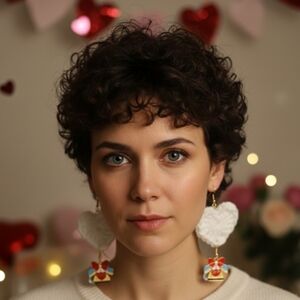 Handmade Crochet Heart-Shaped Statement Earrings Telephone LOVE Red Bow jewerly